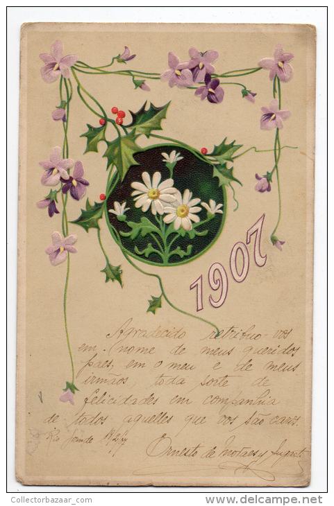 1907 New Year Wishes Flowers  Vintage Original Postcard Cpa Ak (W3_2490) - Año Nuevo