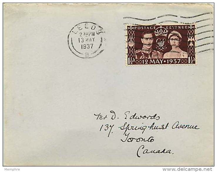 1937  King George VI Coronation  FDC  To Canada - ....-1951 Pre Elizabeth II