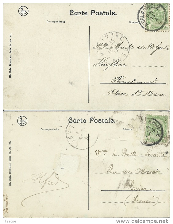 Morlanwelz - Vue D'ensemble De L'athénée - 2 Cartes Couleur, Même Série - 1912 ( Voir Verso ) - Morlanwelz