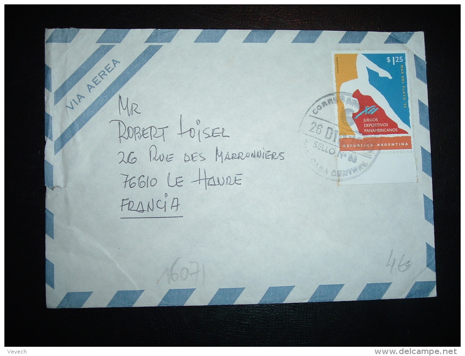 LETTRE PAR AVION POUR LA FRANCE TP 1S25 OBL. 26 DIC 1995 - Brieven En Documenten