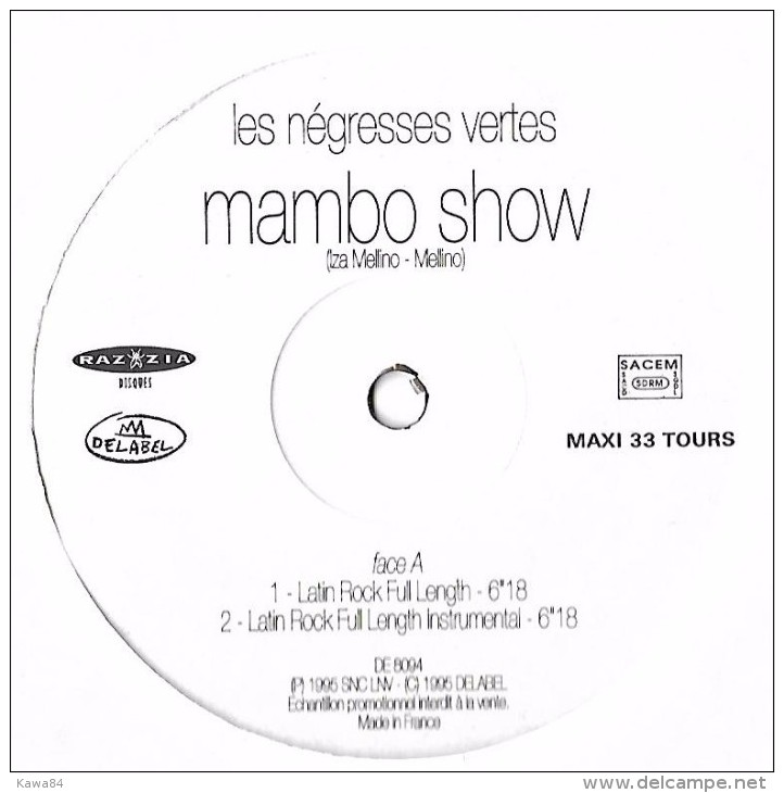 MAXI 33 RPM (12")  Les Négresses Vertes  "  Mambo Show  "  Promo - 45 T - Maxi-Single