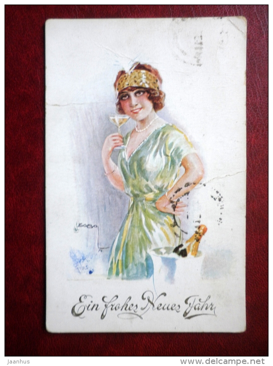 New Year Greeting Card - Champagne - WSSB - Nice Stamp - Circulated In 1921 In Estonia - Germany - Used - Usabal
