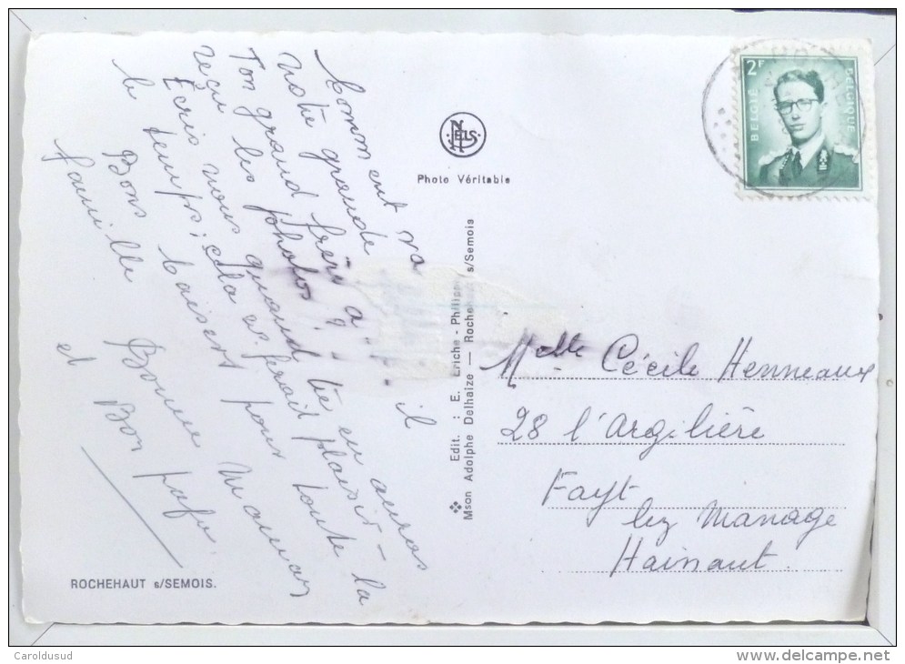 Rare Carte Photo Rochehaut Belle Vue Rue Village Eglise Eriche Delaize Voyagé Timbre Cachet Poste Vers Fays Lez Manage - Bouillon