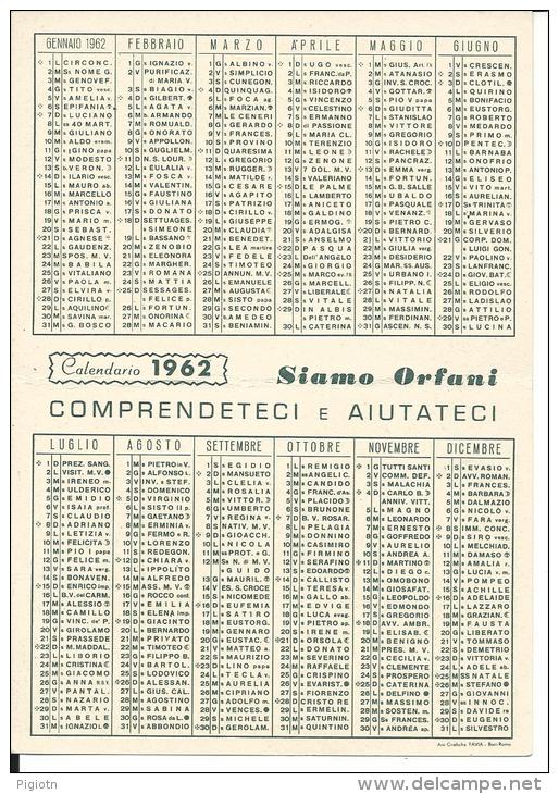 CAL123- CALENDARIETTO 1962 - PRO VILLAGGIO DEGLI ORFANI DI PADRE MARCELLO - Formato Piccolo : 1961-70