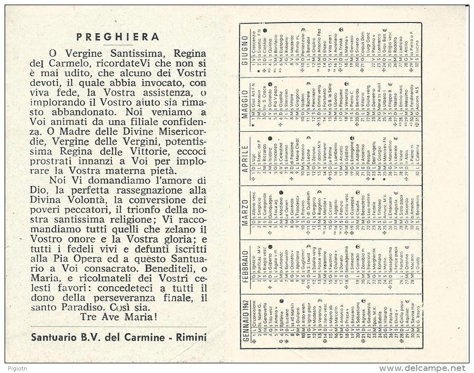 CAL127- CALENDARIETTO 1962 - SANTUARIO B.V. DEL CARMINE - RIMINI - Petit Format : 1961-70