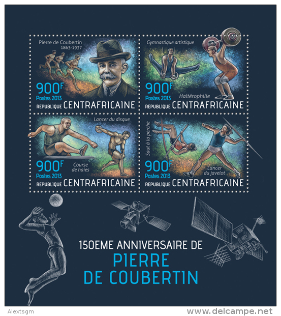 CENTRAL AFRICA 2013 - Pierre De Coubertin. Official Issue - Gymnastiek