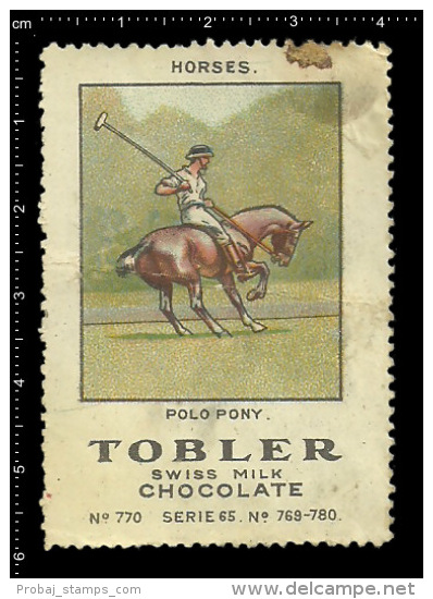 Old Original Swiss Poster Stamp Advertising Cinderella Label Tobler  - Animal Horse Cheval Pferd Polo Pony - Pferde