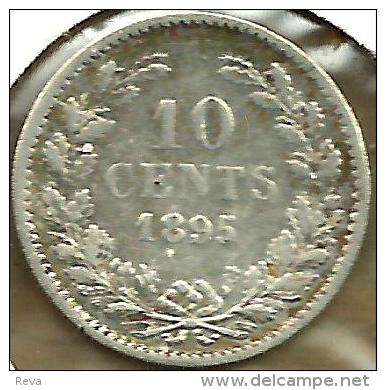 NERTHERLANDS 10 CENTS WREATH FRONT QUEEN HEAD BACK 1895 AG SILVER SCARCE KM116 VF READ DESCRIPTION CAREFULLY !!! - 10 Cent