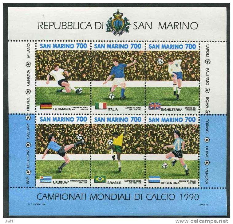 1990 San Marino, Mondiali Di Calcio Italia 90 Foglietto, Serie Completa Nuova (**) - Blocs-feuillets