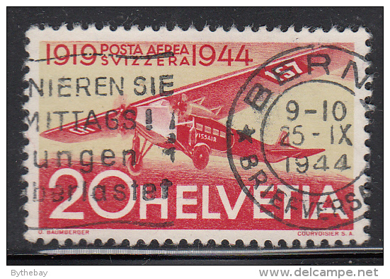 Switzerland Used Scott #C38 20c Fokker Airplane - Oblitérés