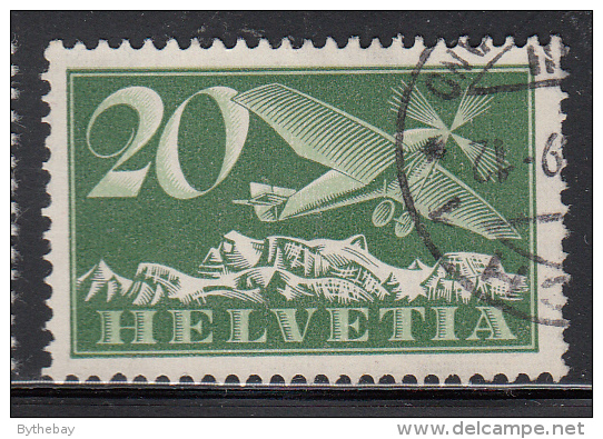 Switzerland Used Scott #C4 20c Airplane, Green And Light Green - Oblitérés