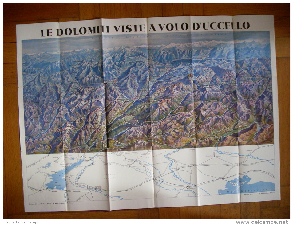 Carta A Rilievo "LE DOLOMITI VISTE A VOLO D´UCCELLO" Editrice Wittkop MONACO-Tipografia Vogelweider BOLZANO.Anni´30 - Europe