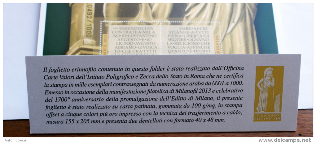 ITALY - 2013 - FOGLIETTO ERINNOFILO MILANOFIL 2013 NEW - Andere & Zonder Classificatie