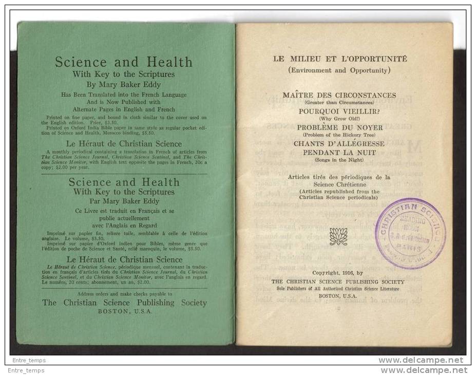 Christian Science Publishing Le Milieu Et L'Opportunité - 1901-1940