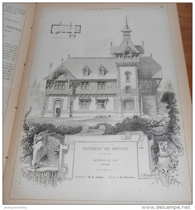La Semaine Des Constructeurs. N°37. 12  Mars 1887. Château Du Val. Manche. Bâtiment De Service. - Revues Anciennes - Avant 1900
