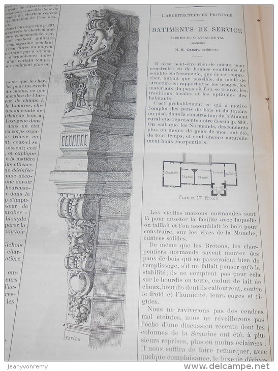 La Semaine Des Constructeurs. N°37. 12  Mars 1887. Château Du Val. Manche. Bâtiment De Service. - Revues Anciennes - Avant 1900