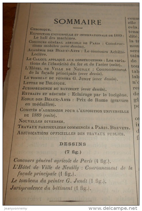 La Semaine Des Constructeurs. N°39. 26  Mars 1887.Tombeau Du Peintre G. Jundt Au Cimetière Montparnasse à Paris. - Revues Anciennes - Avant 1900