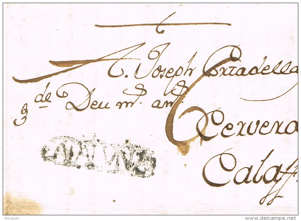 5186. Carta Entera Pre Filatelica ALFARRAS (Lerida) 1784 - ...-1850 Prefilatelia