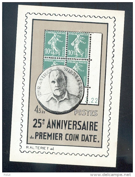 Vignette Sur Carte Lyon  1947 Du 25éme Anniversaire Du 1er Coin Daté ´ Baron De Vinck´ - - Philatelic Fairs
