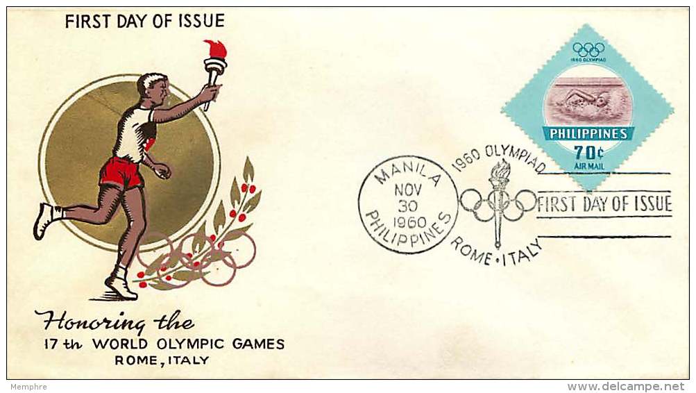 1960  Jeux Olympiques De Rome  Poste Aérienne Natation FDC - Filipinas