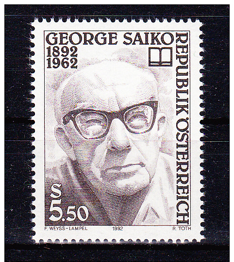 AUSTRIA   1992 ,  George Saiko - Writter  100 Years Birth    , Y&T  #  1880,  Cv   1.40  E , **  M N H , V V F - Nuovi