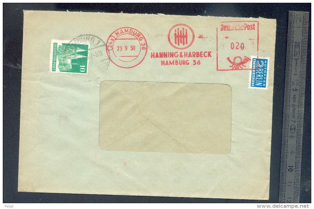 Enveloppe  Allemagne 1950 Hamburg Affranchissement Ema HANNING HARBECK + Timbre Berlin - Storia Postale