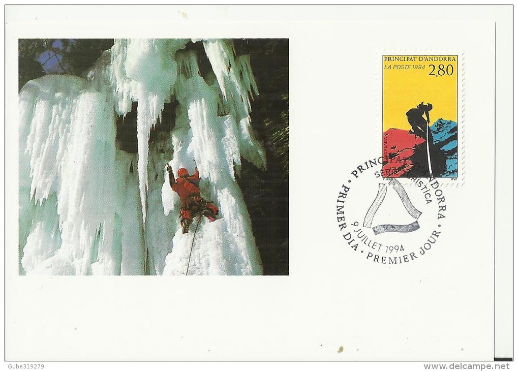ANDORRA 1994–FD MAXIMUM CARD SPORTS - CLIMBING - ESCALADE-SCALATA PHOTO OF ICED WALL W 1 ST OF 2,80 F.FR.– FRENCH OFFICE - Cartoline Maximum