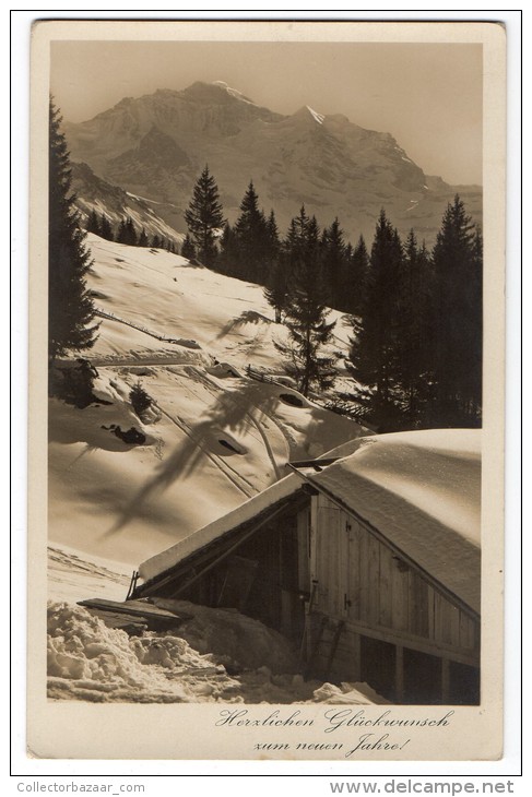 Switzerland Photo Paysage New Year Celebration Vintage Original Postcard Cpa Ak (W3_2510) - Año Nuevo