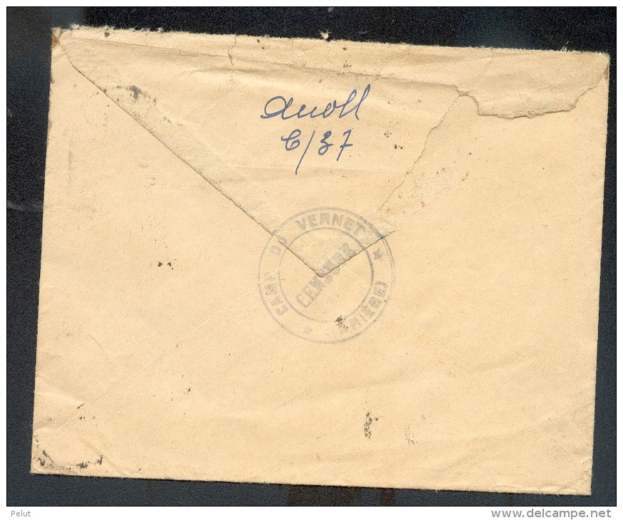 Enveloppe 1940 Camp Du Vernet D'Ariège - Pamiers- Avec Cachet De Censure Au Dos - 1921-1960: Modern Tijdperk