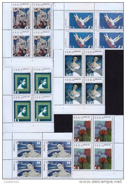 G)2013CUBABALLET, ALICIA ALFONSO IN GISELL, SET OF 6 BLOCKS OF 4 AND 4 S/S, MNH - Unused Stamps