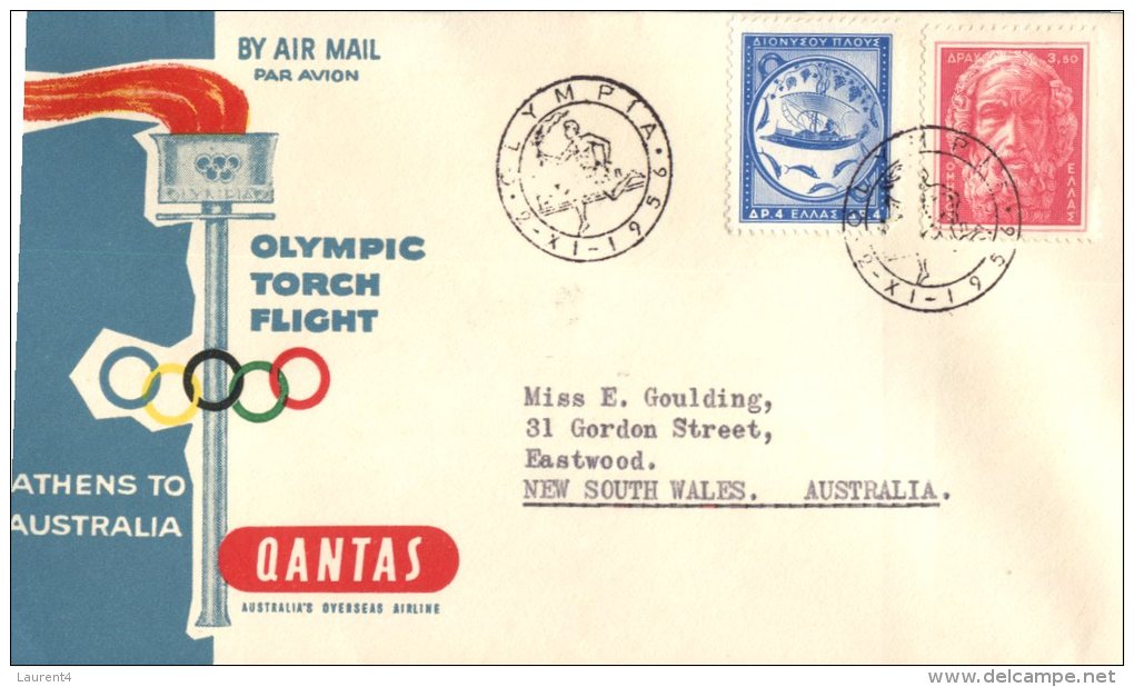 (172) Australia QANTAS Airways FDC- Olympic Torch Athens To Australia  (see Front And Back) 1956 - Altri & Non Classificati