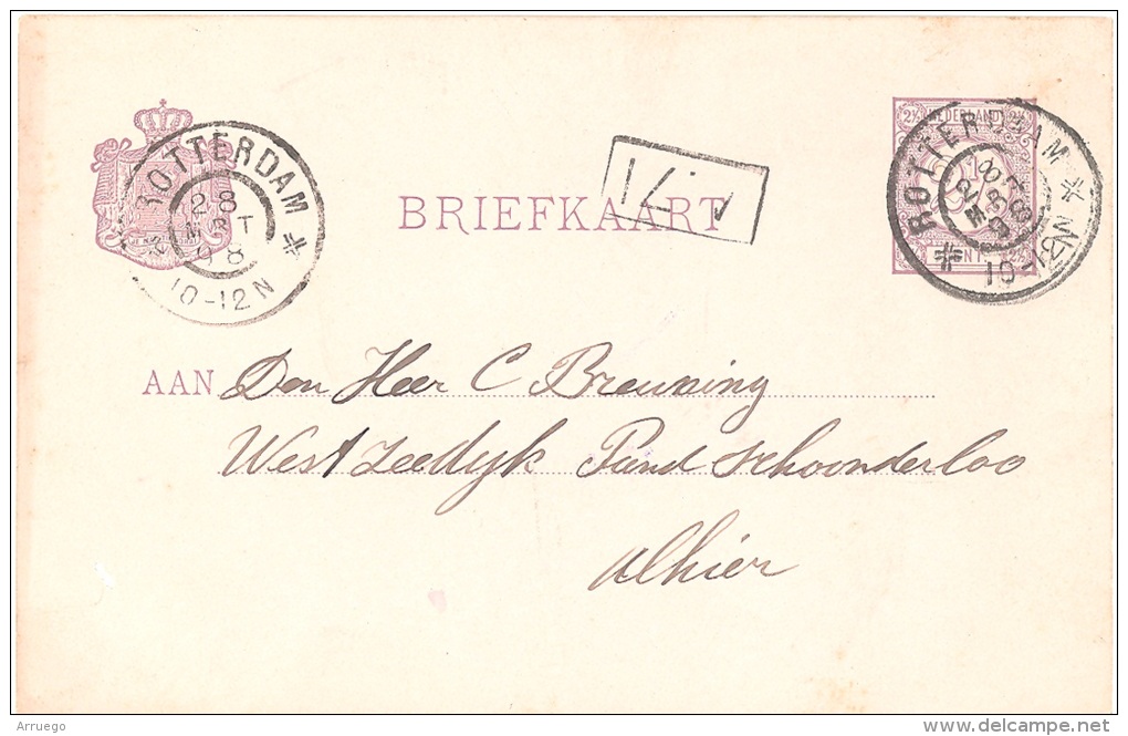 NETHERLANDS. POSTAL STATIONARY 1898. ROTTERDAM - Postal Stationery