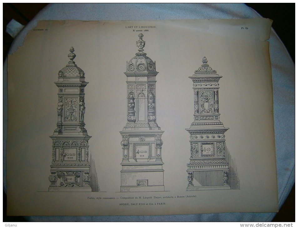 PLANCHE L ART ET L INDUSTRIE  POELES STYLE RENAISSANCE ANNEE 1886 - Autres Plans