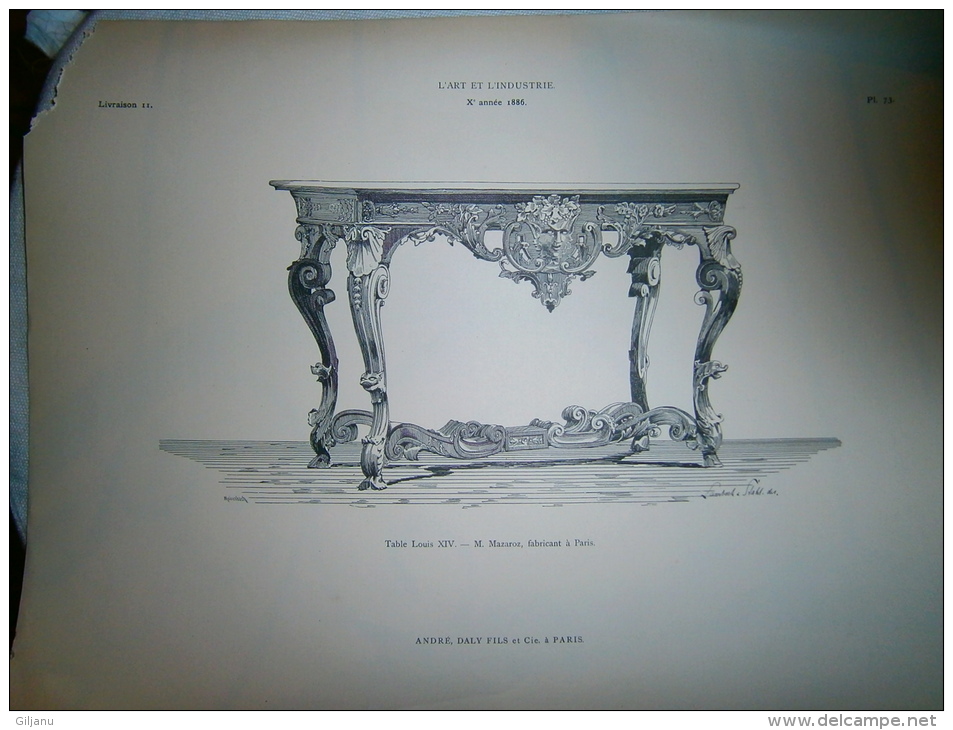 PLANCHE L ART ET L INDUSTRIE     TABLE LOUIX XIV   ANNEE 1886 - Other Plans