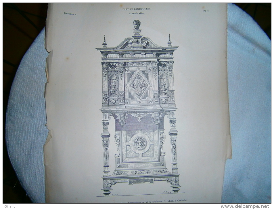 PLANCHE L ART ET L INDUSTRIE    PETITE ARMOIRE D ORNEMENT     ANNEE 1886 - Other Plans