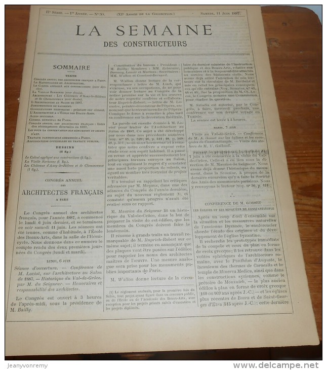 La Semaine Des Constructeurs. N°50. 11 Juin 1887. Fragment De La Vieille Sorbonne. Château De Chenonceaux. - Revues Anciennes - Avant 1900