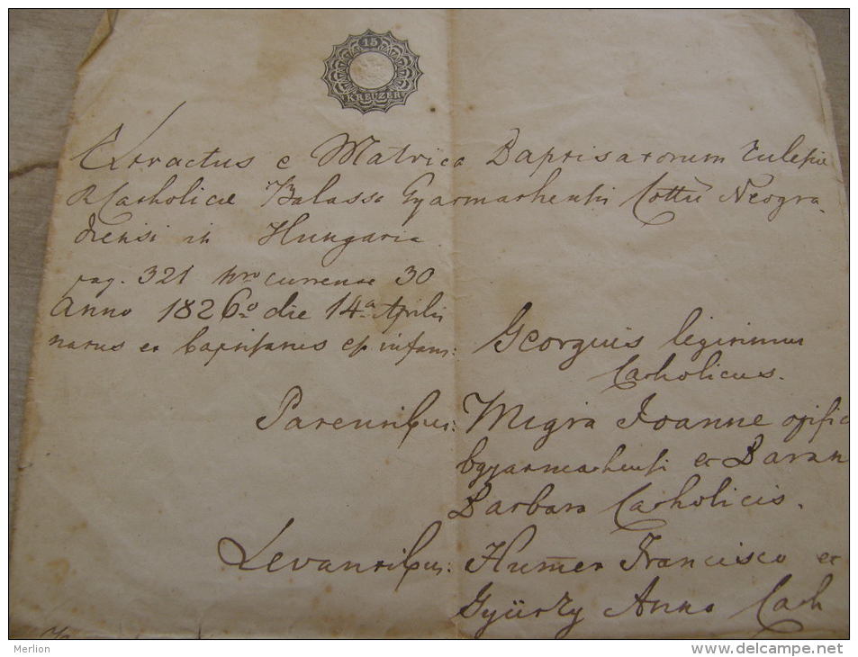 Old Document  1853 -MIGRA- REINOHA - Balassagyarmat  Hungary  TM002.8 - Naissance & Baptême