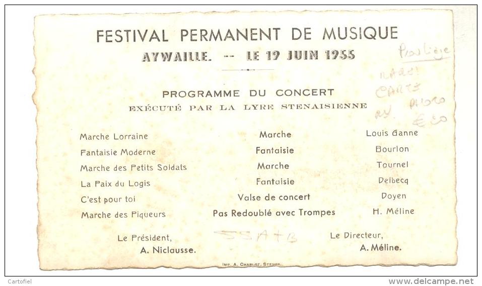 AYWAILLE-FESTIVAL PERMANENT DE MUSIQUE-19 JUIN 1955-FANFARE-HARMONIE-CAR TE PHOTO-RARE!!- VOYEZ 2 SCANS-TOP! ! ! - Aywaille