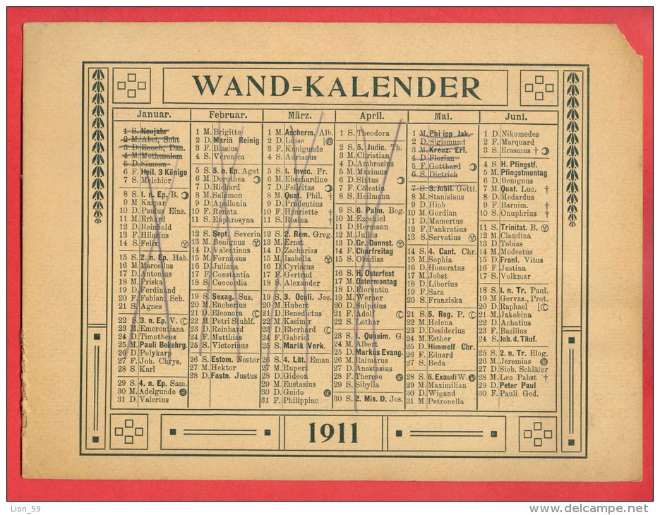 K834 / 1911 - WAND KALENDER - BIG Calendar Calendrier Kalender - Deutschland Germany Allemagne Germania - Grand Format : 1901-20