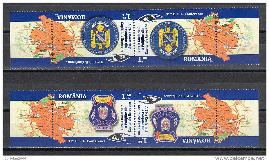 Romania 2009 / The 31-th Conference Of The Police Agencies From The European Capitals / 2x2 Val T-b With Tabs - Politie En Rijkswacht