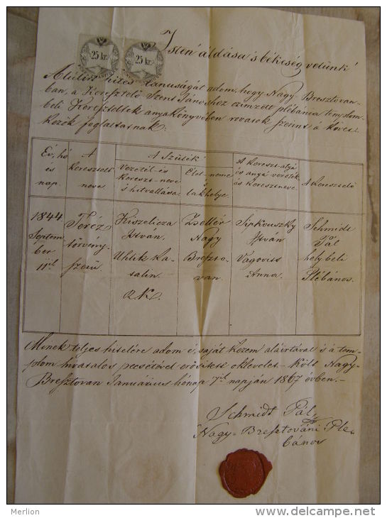 Old Document  1867 -Nagy-Bresztova - Brestova - Kiszelicza -Uhlik - Sipkovszky - Zsellér  TM003.7 - Nacimiento & Bautizo