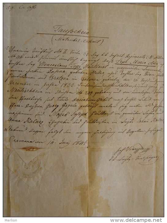 Old Document  1844- Cremona - Italia ?  Bratzen - Böhmen - Hautbaist - TM003.8 - Naissance & Baptême