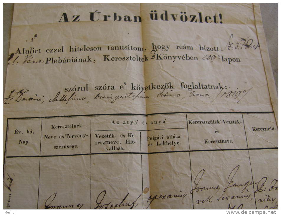 Old Document  1844-  Pest - Josephus Zaruba  (1819) - Hungary  TM003.9 - Geboorte & Doop