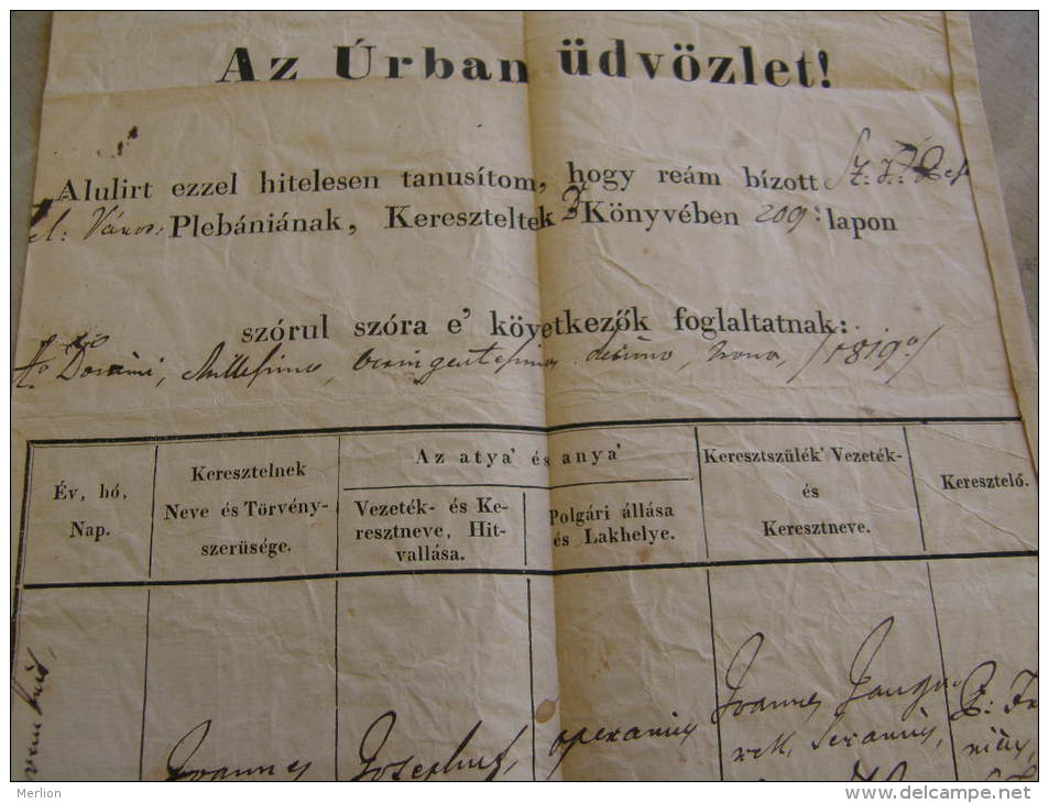 Old Document  1844-  Pest - Josephus Zaruba  (1819) - Hungary  TM003.9 - Nacimiento & Bautizo