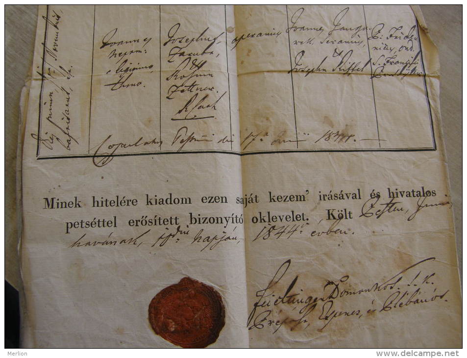 Old Document  1844-  Pest - Josephus Zaruba  (1819) - Hungary  TM003.9 - Birth & Baptism