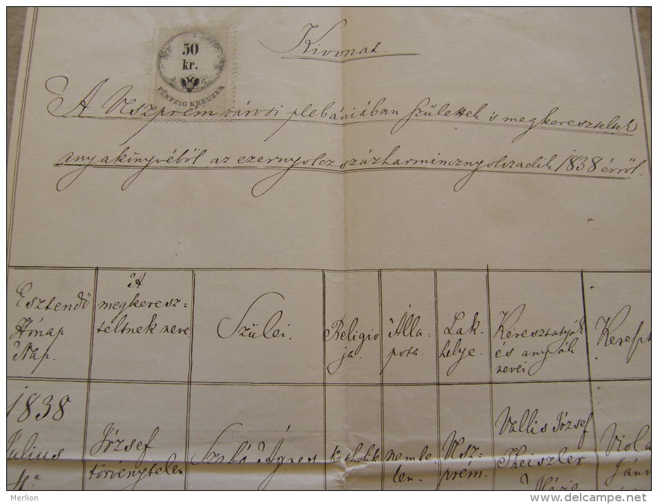 Old Document  1868 -Veszprém  Hungary - József Szabó (1839) -  TM003.10 - Nacimiento & Bautizo