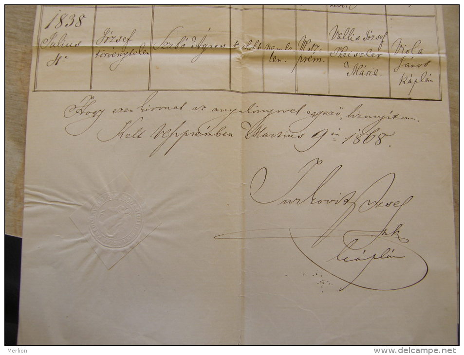 Old Document  1868 -Veszprém  Hungary - József Szabó (1839) -  TM003.10 - Geboorte & Doop