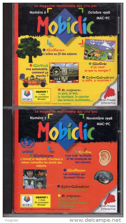 Lot De 4 MOBICLIC   N° 6  , 7 , 8 , 9  Octobre 1998 à Janvier 1999      CD Rom  Mobiclic   édition Milan   Neuf - CD