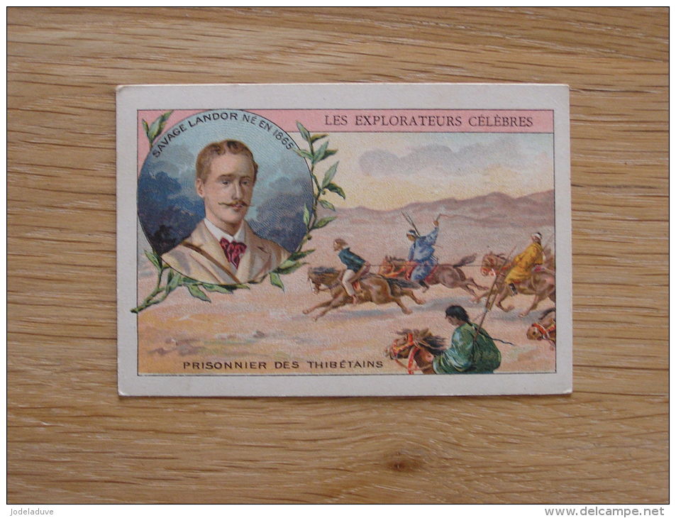 Savage Landor Tibet   EXPLORATEURS CELEBRES Chromo Compagnie Anglaise Cie Bruxelles Vignette Old Trading Card - Autres & Non Classés