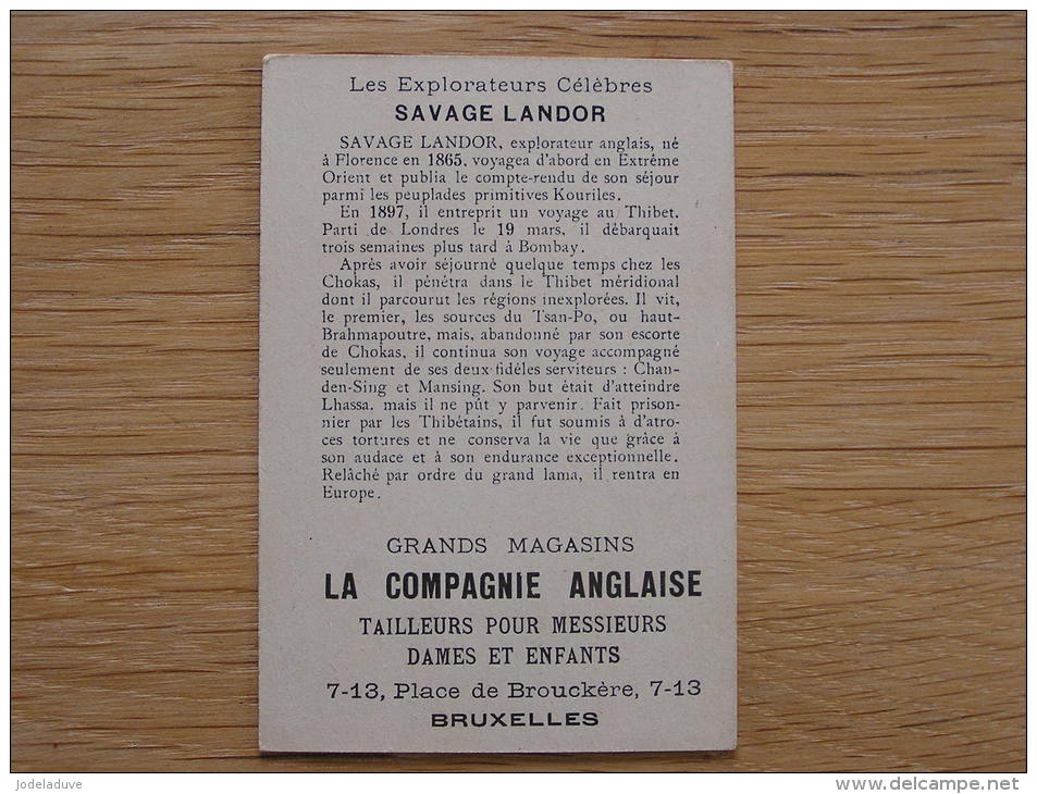 Savage Landor Tibet   EXPLORATEURS CELEBRES Chromo Compagnie Anglaise Cie Bruxelles Vignette Old Trading Card - Autres & Non Classés